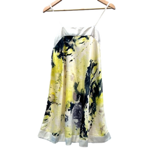 VILA splash print pattern yellow black satin effect a line dress